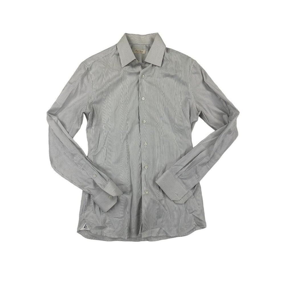 Elevee - Custom Tailored Pinstripe Button Down Shirt in White and Blue